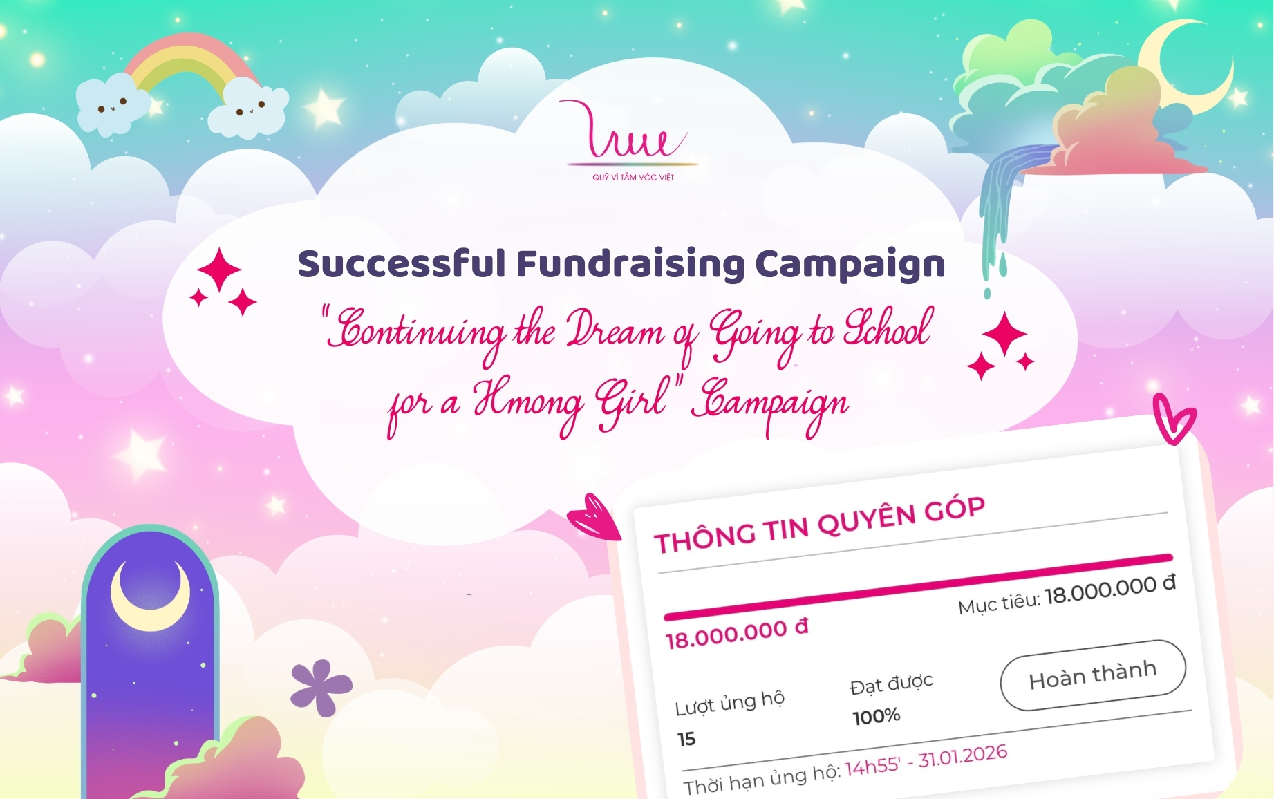 Completing the fundraising goal of 18 million VND - Writing the next chapter for a Mong ethnic girl in Dien Bien!